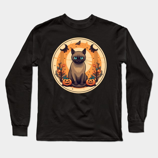 Burmese Cat Halloween, Cat Lover Long Sleeve T-Shirt by dukito